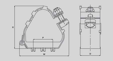 Ellis Patents ER36-42 Emperor Trefoil Stainless Steel Cable Cleat - Dimensions Illustration